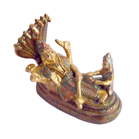 3.9 inch small brass Vishnu and Laxmi murti representing divine grace, prosperity, and protection. India’s Largest Brass Idols Brand - www.satvikworld.com