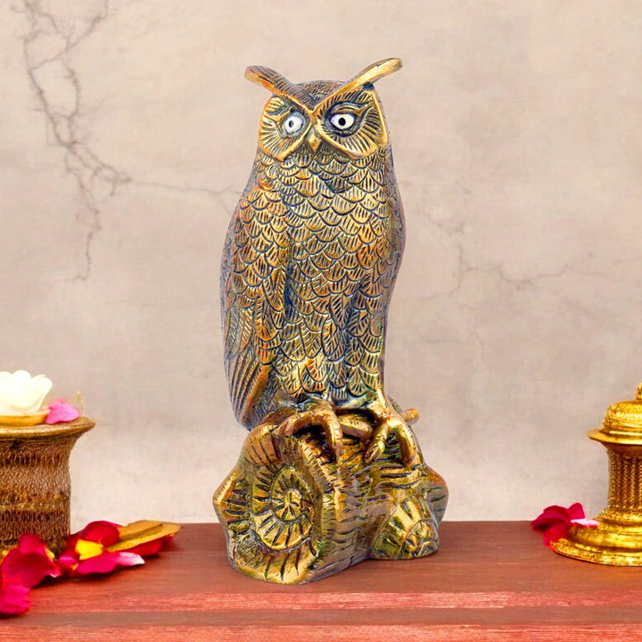 7.9 Inch Brass Owl Figurine – Guardian of Wisdom and Insight – Exquisite Brass Statue of an Owl, Symbolizing Knowledge, Intuition, and Protection, Perfect for Home Decor, Spiritual Space, and Symbolic Representation of Wisdom, Handcrafted with Intricate Detailing for a Sacred Touch, Ideal for Decorative Display and Gift, Buy Brass Owl Figurine Online, Affordable Decorative Statue Prices | India’s Largest Pooja Accessories Brand – www.satvikworld.com
