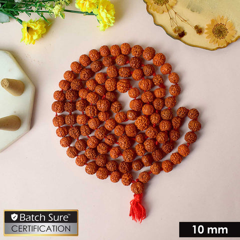 Certified dark brown rudraksha mala used for meditation, prayer, and spiritual healing. India’s Premium Rudraksha Jap Mala Store- www.satvikworld.com