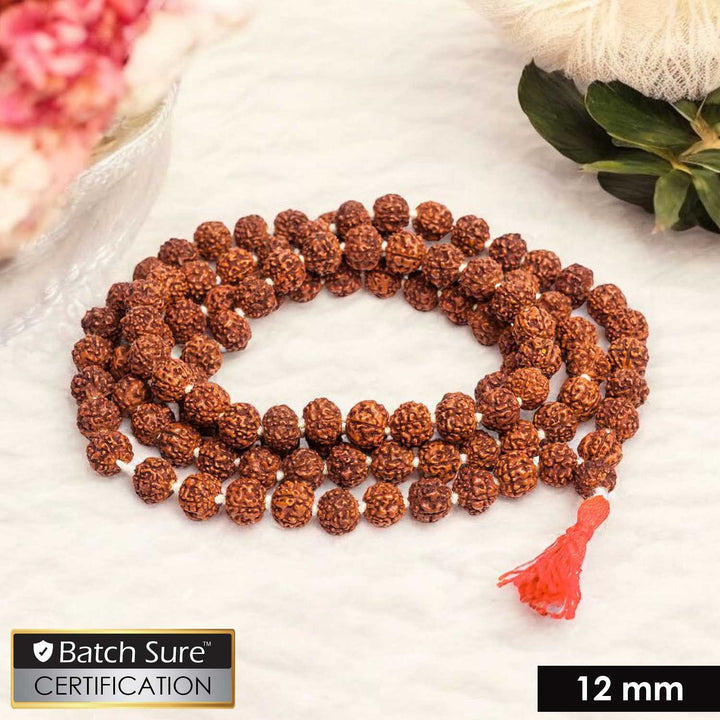 Panchmukhi Rudraksha Jaap Mala with 108 natural 12mm beads, ideal for deep meditation, mantra chanting, and spiritual protection. India’s Premium Jap Mala Store- www.satvikworld.com