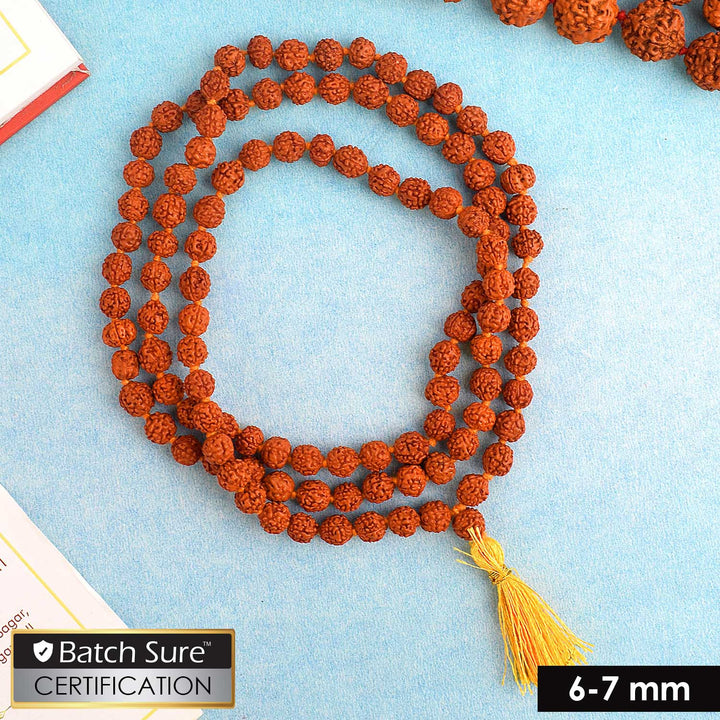 Panchmukhi Rudraksha Jaap Mala with 108 small 7mm beads, ideal for mantra chanting, meditation, and spiritual protection. Lightweight 5 Mukhi Rudraksha mala for daily prayer and devotion to Lord Shiva." India’s Premium Jap Mala Store- www.satvikworld.com