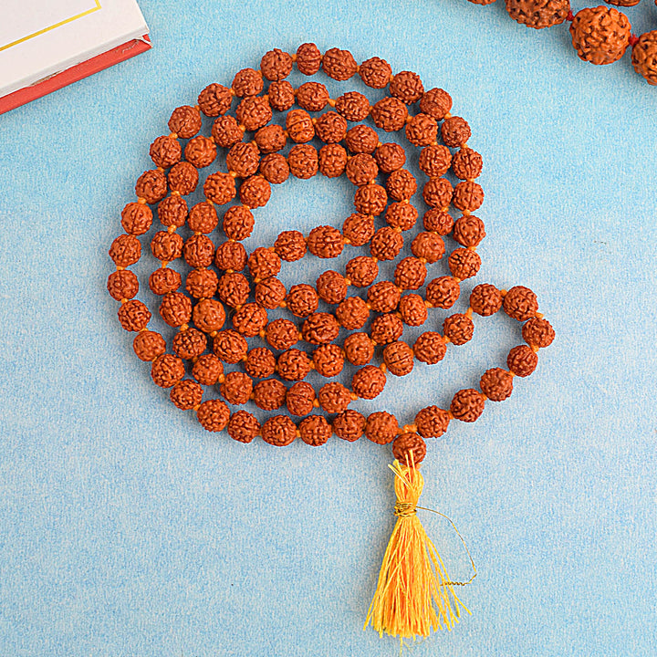 Panchmukhi Rudraksha Jaap Mala made with 7mm natural Rudraksha beads, ideal for meditation, mantra chanting, and spiritual practices. Promotes mental clarity, peace, and positive energy. India’s Largest Pooja Accessories Brand – www.satvikworld.com