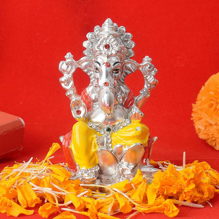 Silver Ganesh Idol – An intricately designed Lord Ganesha statue made from premium silver, symbolizing prosperity, wisdom, and the remover of obstacles. Perfect for home temples, offices, or as a decorative piece. India’s Largest Pooja Accessories Brand – www.satvikworld.com