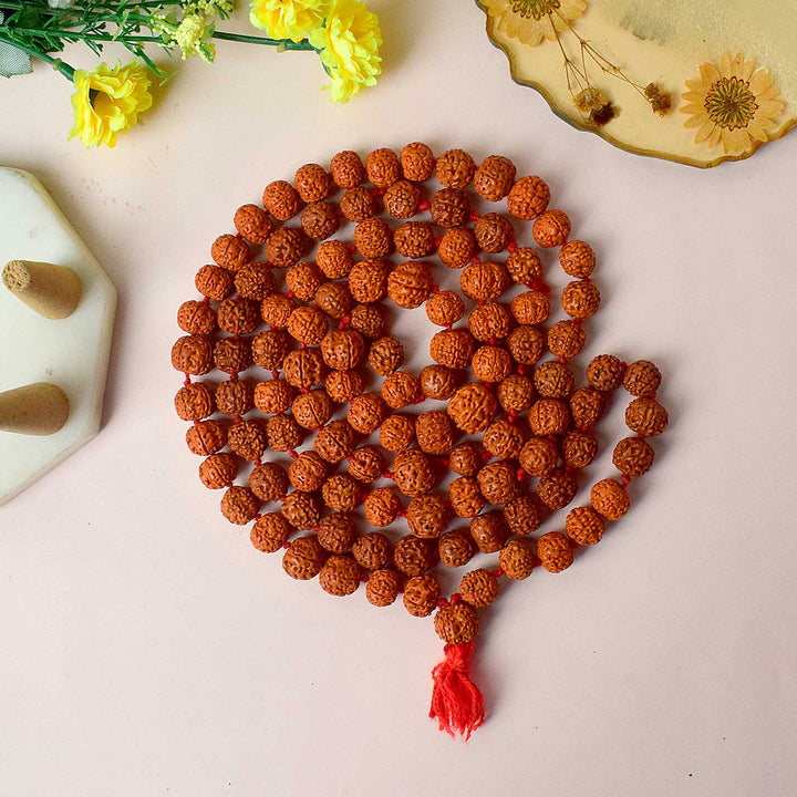 Certified dark brown rudraksha mala used for meditation, prayer, and spiritual healing. India’s Premium Rudraksha Jap Mala Store- www.satvikworld.com
