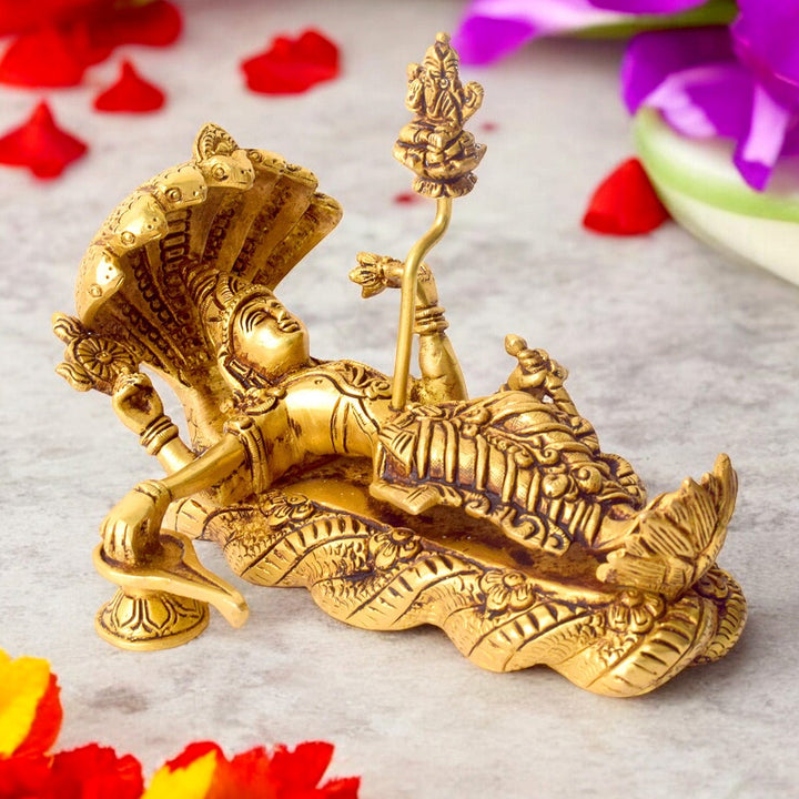 Brass Vishnu Padmanabha Statue – Handcrafted Brass Statue of Lord Vishnu Reclining on Sheshnag, Depicting the Divine Form of the Protector of the Universe. Perfect for Home, Temple, and Spiritual Decor, Ideal for Puja, Mandir Decoration, and Invoking Blessings of Protection, Peace, and Divine Harmony | India’s Largest Pooja Accessories Brand – www.satvikworld.com