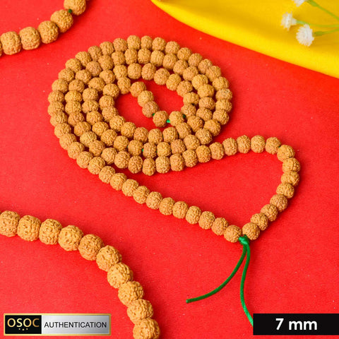semi Pathariya Rudraksha Mala with natural brown beads for meditation and spiritual chanting. India’s Premium Rudraksha Jap Mala Store- www.satvikworld.com