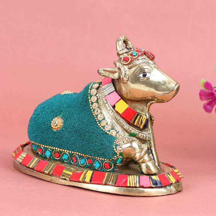 Brass Decorative Nandi Cow – Exquisite Brass Statue of Nandi, the Sacred Bull of Lord Shiva, Symbolizing Strength, Devotion, and Divine Protection, Perfect for Temple, Home Decor, and Spiritual Worship, Handcrafted with Intricate Detailing for a Sacred Touch, Ideal for Puja and Mandir Decoration, Buy Brass Nandi Cow Statue Online, Affordable God Statue Prices | India’s Largest Pooja Accessories Brand – www.satvikworld.com