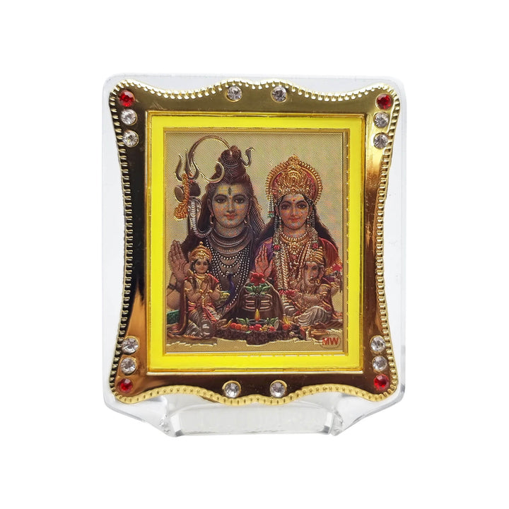 Shiv Parivaar Frame for Car Dashboard - A divine and sacred depiction of Lord Shiva with Parvati and Ganesha, ideal for bringing spiritual harmony to your car. India’s Largest Pooja Accessories Brand – www.satvikworld.com