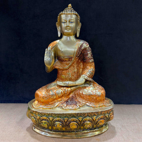 12.2 Inches Brass Buddha Sculpture: A beautifully crafted brass statue of Buddha, exuding tranquility and spiritual harmony. Perfect for enhancing meditation spaces, home decor, and temples. India’s Largest Pooja Accessories Brand – www.satvikworld.com