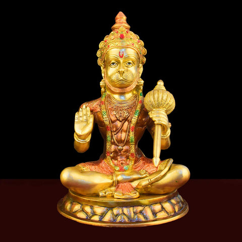 15 Inch Brass Blessing Lord Hanuman Idol with fine detailing, symbolizing strength, devotion, and protection – perfect for pooja room, home temple, or as a spiritual gift. No.1 Brass Idol Store www.satvikworld.com