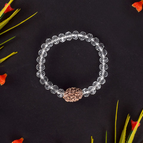 3 Mukhi Rudraksha Bracelet with Sphatik Crystal Beads for Courage and Spiritual Protection. India’s Largest Pooja Accessories Brand - www.satvikworld.com