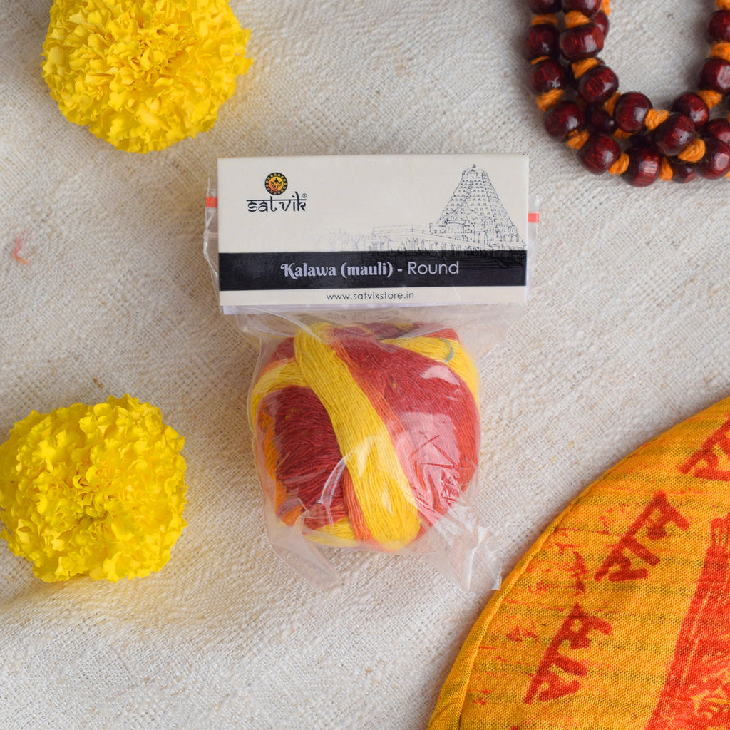 Pure Cotton Round Mauli Thread (Kalawa) Puja Store Online Pooja Items Online Puja Samagri Pooja Store near me www.satvikworld.com