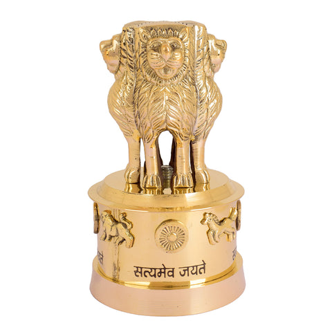 5 Inch Brass Ashoka Pillar Showpiece (National Emblem Decor) Showpiece with Intricate Detailing – Ideal for Home & Office Décor, Cultural Gifting, and Traditional Displays | India’s Largest Brass Idols Brand – www.satvikworld.com