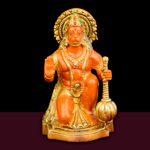 7.5 Inch Kesari Nandan Hanuman Ji Sitting Brass Murti with fine detailing, symbolizing strength, devotion, and protection – perfect for pooja room, home temple, or as a spiritual gift. No.1 Brass Idol Store www.satvikworld.com 