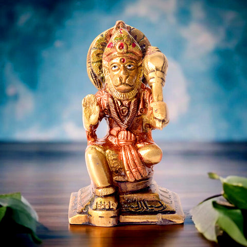 Exquisite pure brass Hanuman/Bajrangbali idol, intricately crafted with fine detailing, depicting Lord Hanuman in a powerful pose, symbolizing strength, devotion, and protection. Ideal for worship or spiritual décor. India’s Largest Pooja Accessories Brand – www.satvikworld.com