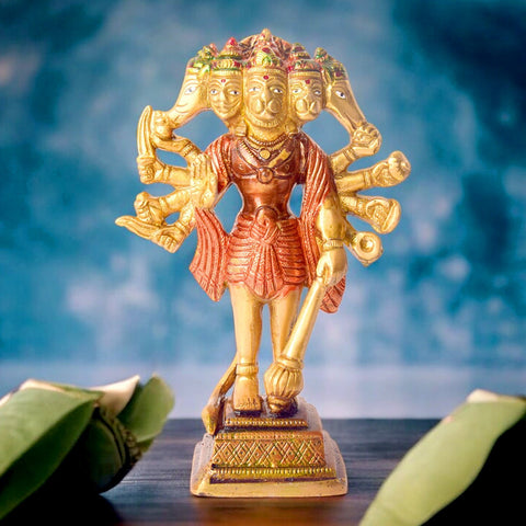 Exquisite Brass Panchmukhi Hanuman Standing Idol – Divine Brass Statue of Lord Hanuman with Five Faces, Symbolizing Strength, Devotion, and Protection, Perfect for Temple, Home Decor, and Spiritual Worship, Handcrafted with Intricate Detailing for a Sacred Touch, Ideal for Puja and Mandir Decoration, Buy Panchmukhi Hanuman Idol Online, Affordable God Statue Prices | India’s Largest Pooja Accessories Brand – www.satvikworld.com