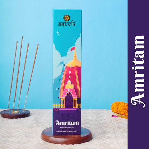 Amritam Pure Masala Incense Sticks pack for spiritual aroma, meditation, and relaxation. India’s Largest Pooja Accessories Brand - www.satvikworld.com