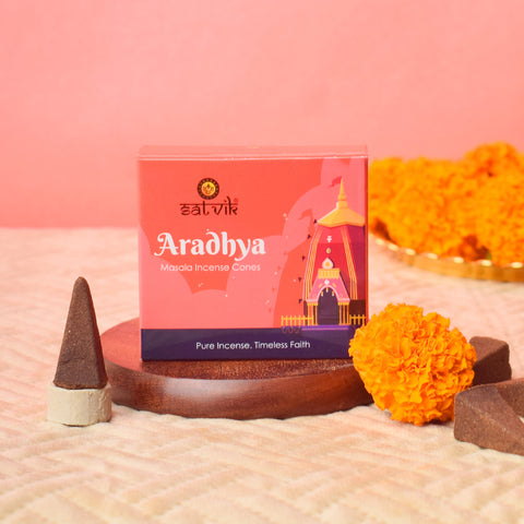 Aradhya Pure Masala Incense Cones – Natural Handcrafted Dhoop Cones for Pooja and Meditation. India’s Largest Pooja Accessories Brand - www.satvikworld.com