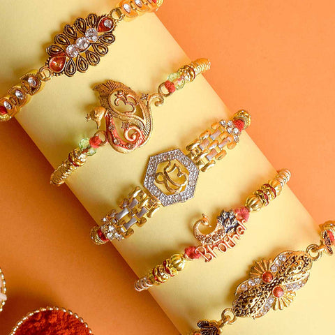 Set of 5 Designer Rakhi Threads with Roli Chawal and Ram Sita Stickers for Raksha Bandhan Celebration. India’s Largest Pooja Accessories Brand - www.satvikworld.com
