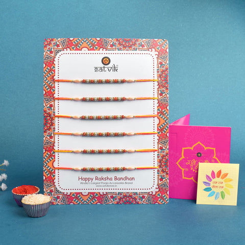 Traditional Rakhi for Brother with Roli Chawal and Ram Sita Sticker – Raksha Bandhan Gift Thread. India’s Largest Brass Idols Brand - www.satvikworld.com