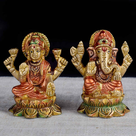 2.5-inch exquisite brass Lakshmi Ganesha idol, featuring Goddess Lakshmi and Lord Ganesha in a detailed and graceful design, symbolizing prosperity, wisdom, and divine blessings. Ideal for worship or spiritual décor. India’s Largest Pooja Accessories Brand – www.satvikworld.com