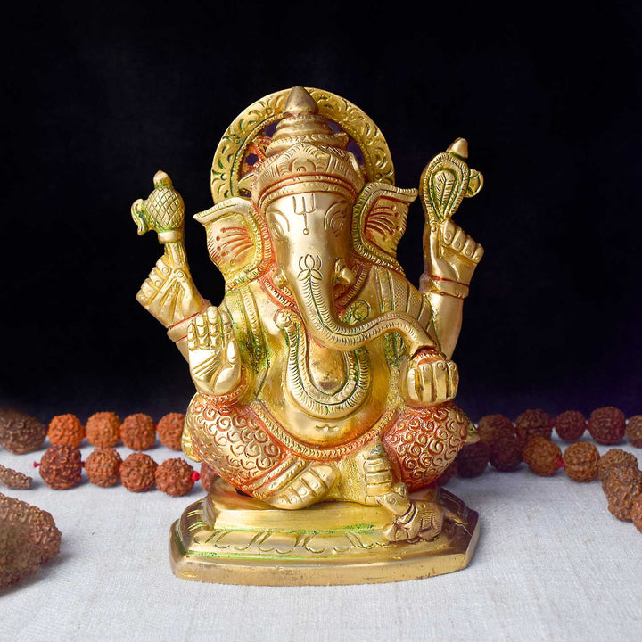 5.4 Inch Multicolor Brass Lord Ganesha Idol for Home Mandir – Vibrant Brass Statue of Lord Ganesha, Symbolizing Success, Wisdom, and Prosperity, Perfect for Temple, Home Decor, and Spiritual Worship, Handcrafted Idol with Multicolor Detailing for Enhanced Divine Presence, Ideal for Puja and Mandir Decoration, Buy Multicolor Brass Ganesha Statue Online, Affordable God Statue Prices | India’s Largest Pooja Accessories Brand – www.satvikworld.com