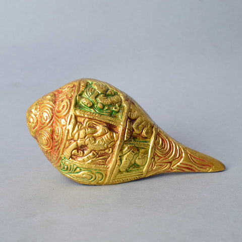 2-inch engraved brass shankh (conch shell), intricately designed, symbolizing prosperity, purity, and auspiciousness in Hindu rituals. Ideal for spiritual ceremonies or home décor. India’s Largest Pooja Accessories Brand – www.satvikworld.com