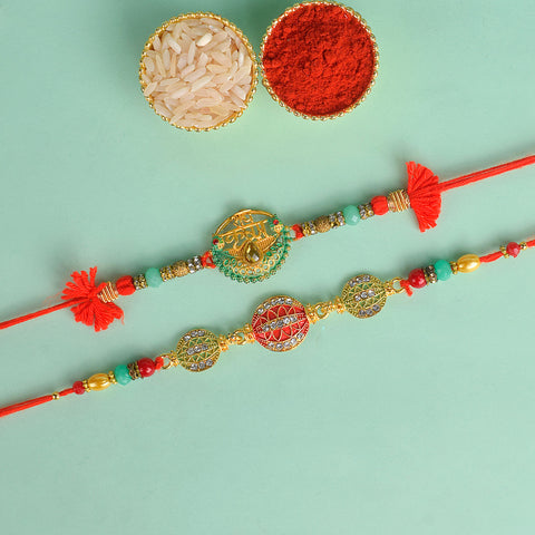 Set of 2 Traditional Rakhis for Brothers with Roli Chawal and Ram Sita Stickers – Raksha Bandhan Gift Pack. India’s Largest Pooja Accessories Brand - www.satvikworld.com