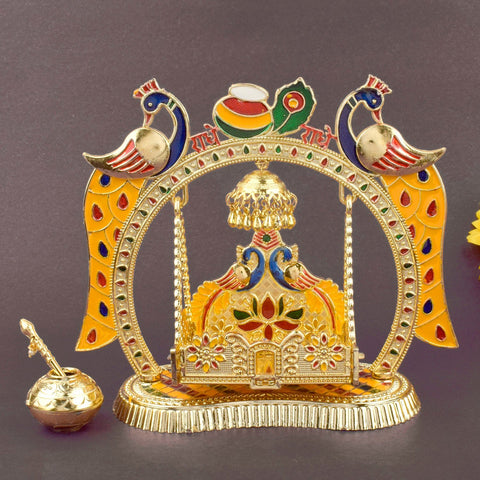 Exquisite Vibrant Laddu Gopal Jhula – colorful and decorative swing for Bal Gopal idol, ideal for Janmashtami and pooja celebrations. India’s Largest Pooja Accessories Brand – www.satvikworld.com