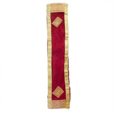 Exquisite red Patka or Angvastra with elegant golden lace, available in 15, 22, and 32 inch sizes, ideal for Ganesh idols and puja decoration.India’s Largest Pooja Accessories Brand – www.satvikworld.com