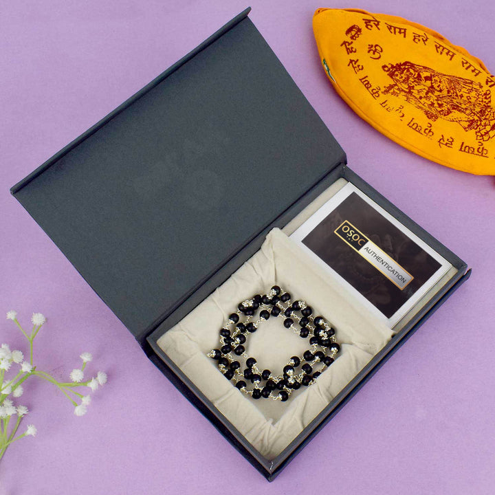 Government-certified Karungali mala with silver capping, designed for spiritual protection, energy enhancement, and meditation practices.India’s Premium Jap Mala Store - www.satvikworld.com. in united states, uk , canada, australia