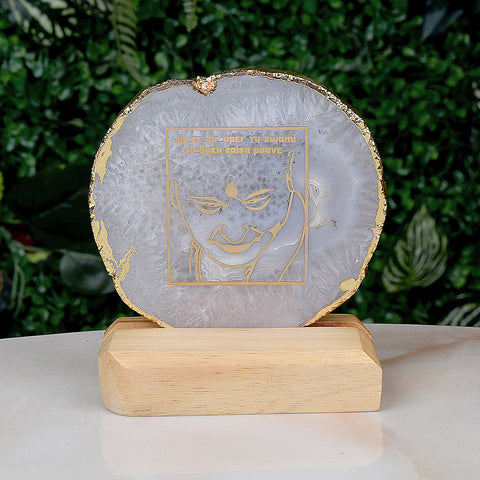 Guruji Agate Stone Stand featuring a spiritual portrait with natural agate stone base for divine energy India’s Largest Pooja Accessories Brand – www.satvikworld.com