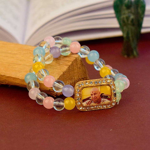 Guruji Swaroop Bracelet featuring clear and multicoloured beads – perfect for daily wear, spiritual occasions, and gifting. India’s Largest Pooja Accessories Brand – www.satvikworld.com