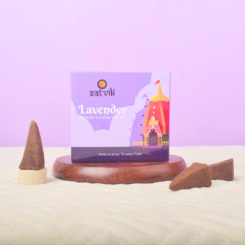 Lavender Pure Masala Incense Cones – Natural Herbal Dhoop Cones for Meditation and Pooja. India’s Largest Pooja Accessories Brand - www.satvikworld.com