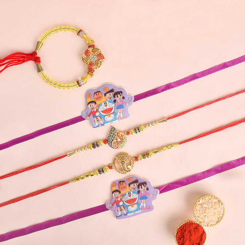 Set of 5 Designer Rakhi Threads with Roli Chawal and Ram Sita Stickers for Raksha Bandhan Celebration. India’s Largest Pooja Accessories Brand - www.satvikworld.com