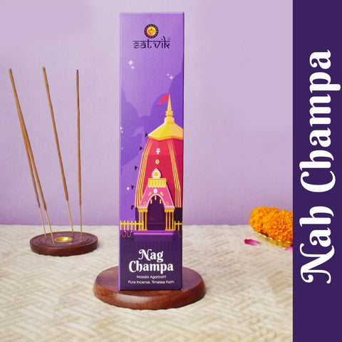 Nag Champa Pure Masala Incense Sticks pack for pooja, meditation, and spiritual aroma. India’s Largest Pooja Accessories Brand - www.satvikworld.com