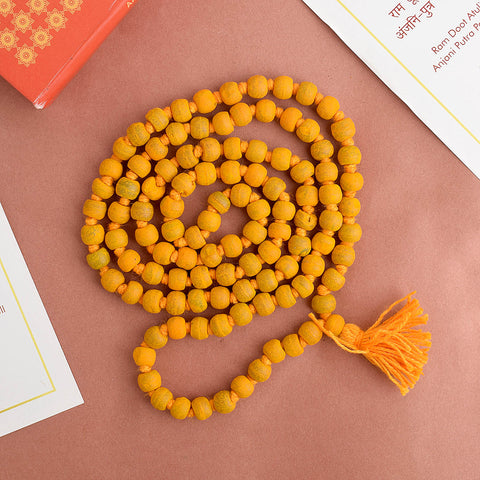 Image of Natural Haldi (Turmeric) Jaap Mala made with pure yellow turmeric beads, traditionally used for spiritual chanting, prayer rituals, and Ayurvedic benefits. India’s Largest Pooja Accessories Brand – www.satvikworld.com