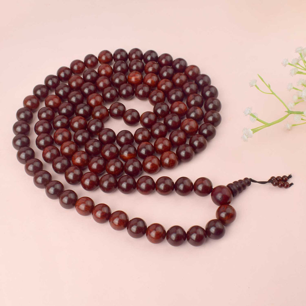 Original 108+1 Beads Red Chandan Mala made from 18mm sandalwood beads from Andhra Pradesh. India’s Largest Pooja Accessories Brand - www.satvikworld.com