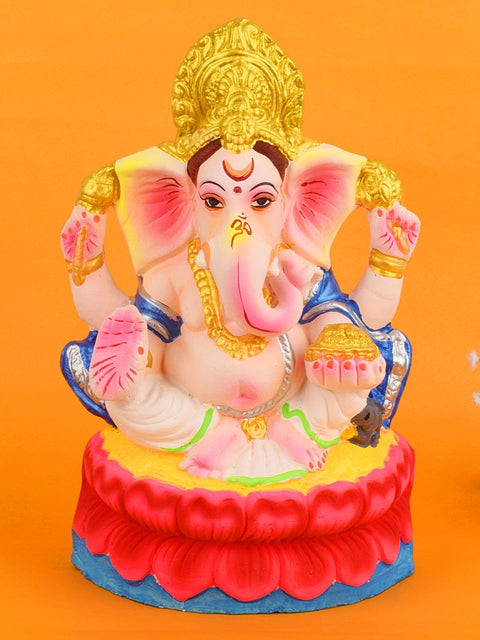 10.5 Inch Pitambara Eco-Friendly Ganesha Idol in vibrant colors, crafted with natural clay for an eco-friendly Ganesh Chaturthi celebration. India’s Largest Pooja Accessories Brand – www.satvikworld.com