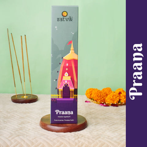 Praana Pure Masala Incense Sticks pack for relaxation, pooja, and divine fragrance. India’s Largest Pooja Accessories Brand - www.satvikworld.com