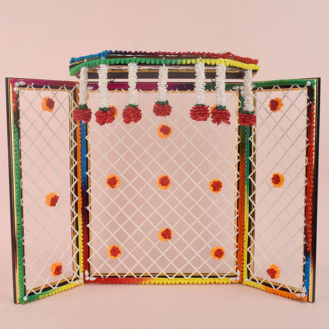 15 Inch Pretentious Ganesha Phool Bangla in multi-color floral design, ideal for large Ganesh idols and festive mandap decoration. India’s Largest Pooja Accessories Brand – www.satvikworld.com