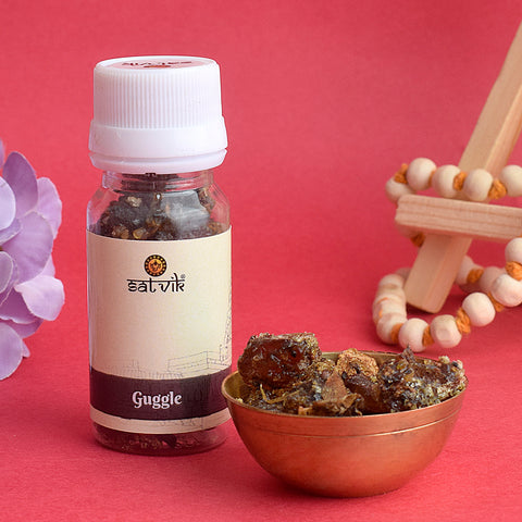 Pure Guggal for Pooja, 25 grams pack, used for spiritual rituals and offering a calming fragrance during pooja and aarti. India’s Largest Pooja Accessories Brand – www.satvikworld.com