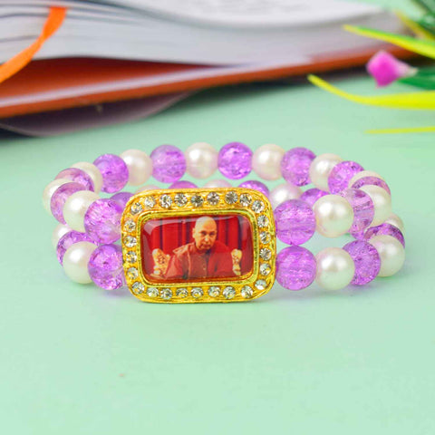 Radiant Guruji Swaroop Bracelet with white pearls and colorful beads (assorted), elegant half-and-half design ideal for pooja, daily wear, or gifting – India’s Largest Pooja Accessories Brand – www.satvikworld.com