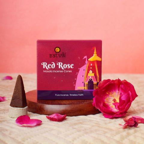 Red Rose Pure Masala Incense Cones – Natural Floral Dhoop Cones for Love, Peace, and Spiritual Balance. India’s Largest Pooja Accessories Brand - www.satvikworld.com