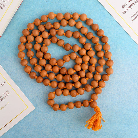 Regular Chandan Jaap Mala with 108+1 beads, made from high-quality sandalwood, ideal for meditation, prayer, and enhancing spiritual practices. India’s Largest Pooja Accessories Brand – www.satvikworld.com