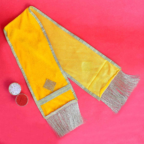Traditional Yellow Angvastra/Patka/Duppata – 22-inch classic yellow devotional cloth ideal for puja, temple ceremonies, and spiritual wear India’s Largest Pooja Accessories Brand – www.satvikworld.com