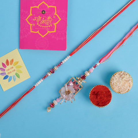 Designer Couple Rakhi Set for Bhaiya and Bhabhi with Roli Chawal and Ram Sita Stickers – Raksha Bandhan Gift Combo. India’s Largest Brass Idols Brand - www.satvikworld.com