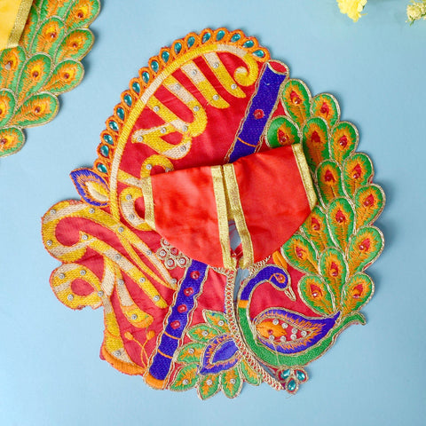 Vibrant multicolor peacock design dresses for Laddu Gopal in sizes 0 to 6, perfect for pooja and festivals. India’s Largest Pooja Accessories Brand – www.satvikworld.com