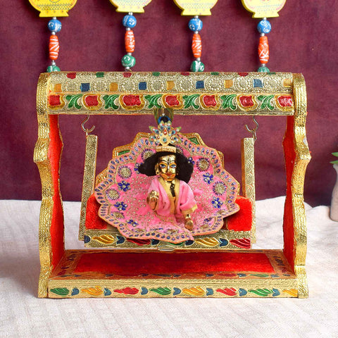 Ornate Meenakari Jhula – Singhasan Style Velvet Cradle for Laddu Gopal – India’s Largest Pooja Accessories Brand – www.satvikworld.com

