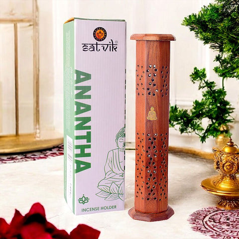 Beautiful handcrafted wooden standing incense holder made from premium wood, ideal for holding incense sticks during pooja, meditation, or spiritual rituals. India’s Largest Pooja Accessories Brand – www.satvikworld.com